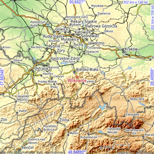 Topographic map of Wilkowice
