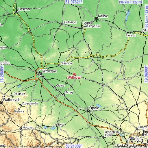 Topographic map of Wilków