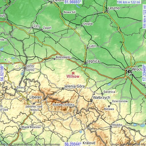 Topographic map of Wilków