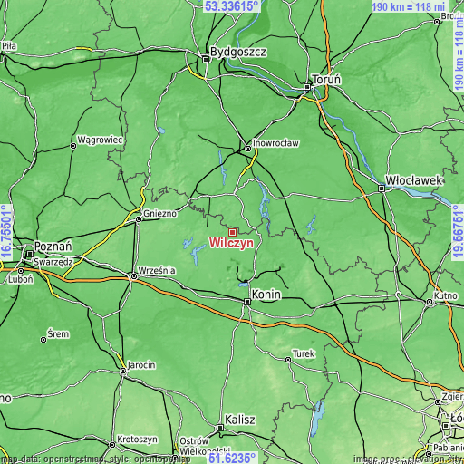 Topographic map of Wilczyn