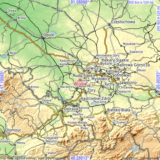 Topographic map of Wilcza