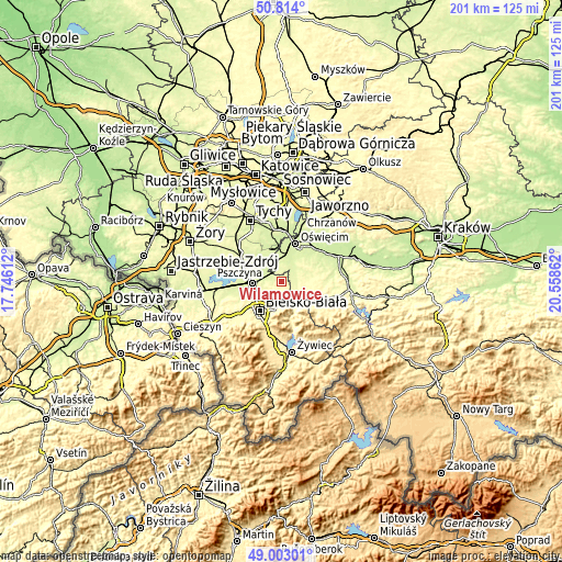 Topographic map of Wilamowice