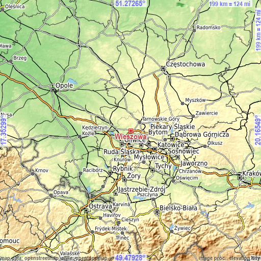 Topographic map of Wieszowa