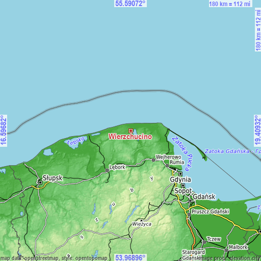 Topographic map of Wierzchucino