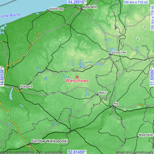 Topographic map of Wierzchowo