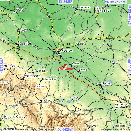 Topographic map of Wierzbno