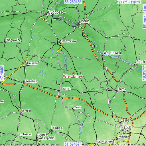 Topographic map of Wierzbinek
