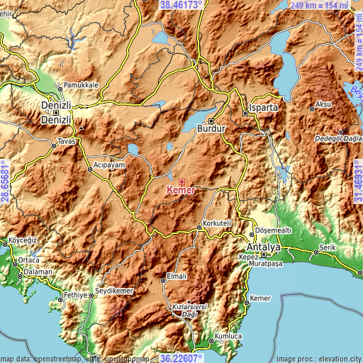 Topographic map of Kemer