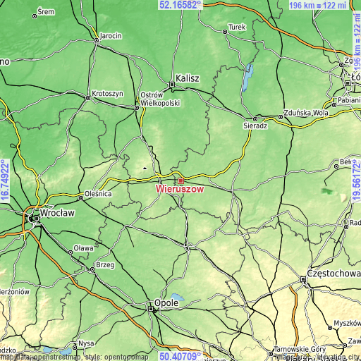 Topographic map of Wieruszów