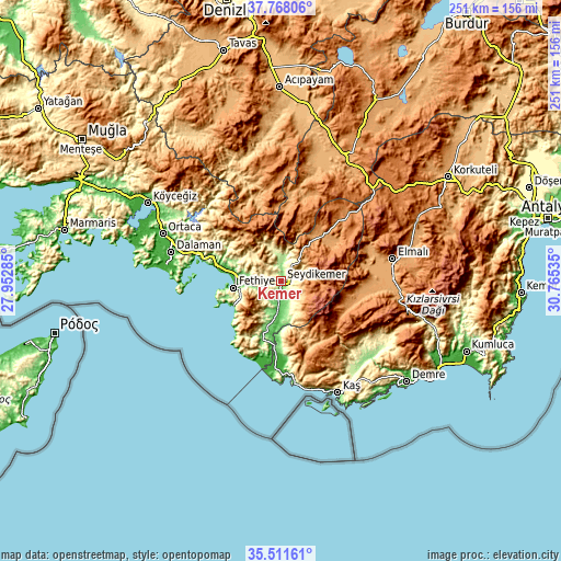 Topographic map of Kemer