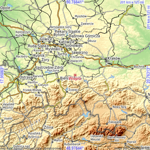 Topographic map of Wieprz