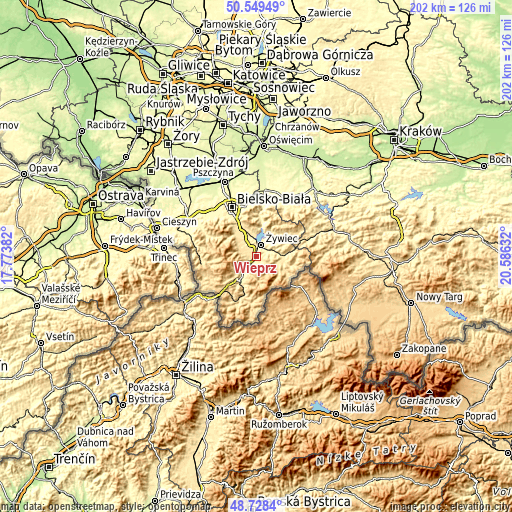 Topographic map of Wieprz