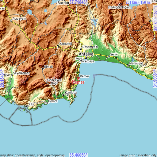 Topographic map of Kemer