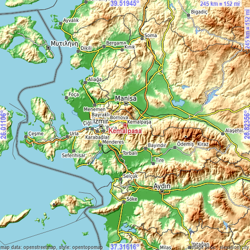 Topographic map of Kemalpaşa