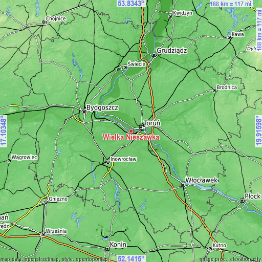 Topographic map of Wielka Nieszawka