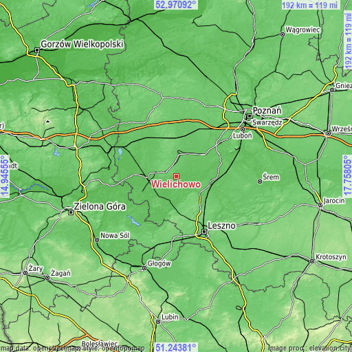 Topographic map of Wielichowo