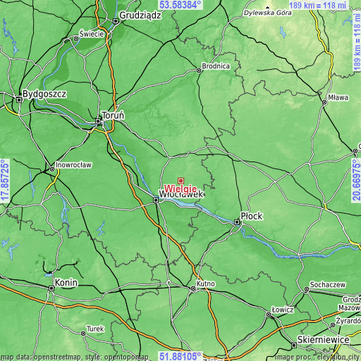 Topographic map of Wielgie