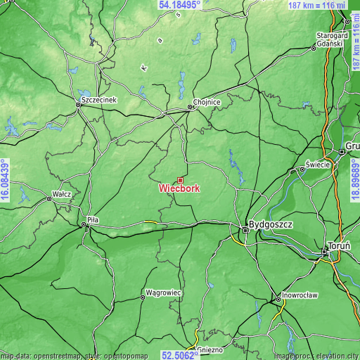 Topographic map of Więcbork