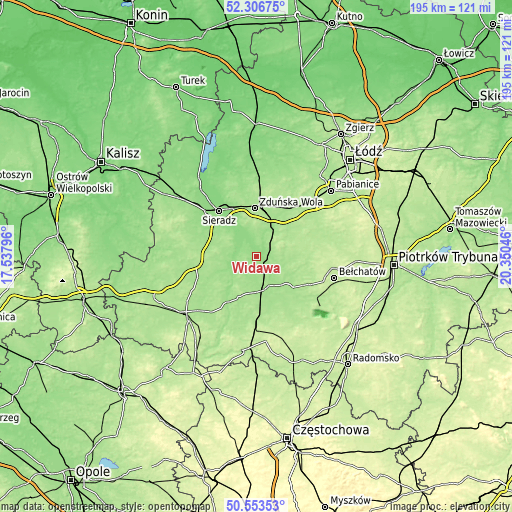 Topographic map of Widawa