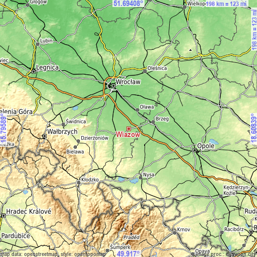 Topographic map of Wiązów