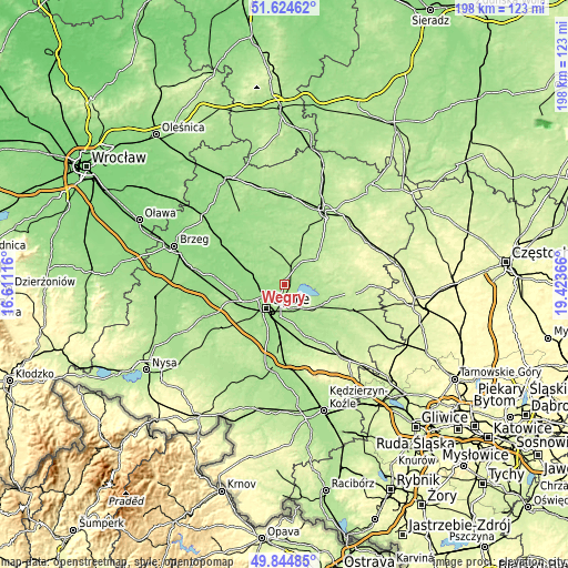 Topographic map of Węgry