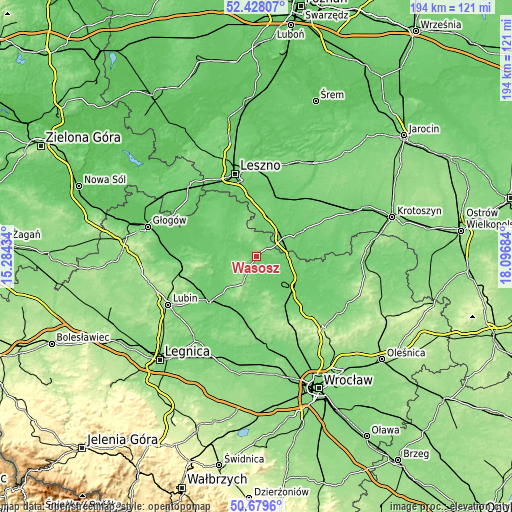 Topographic map of Wąsosz