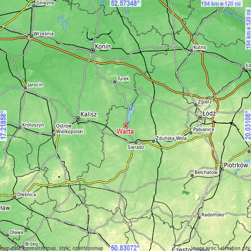 Topographic map of Warta