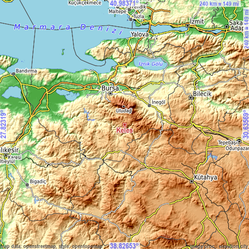 Topographic map of Keles