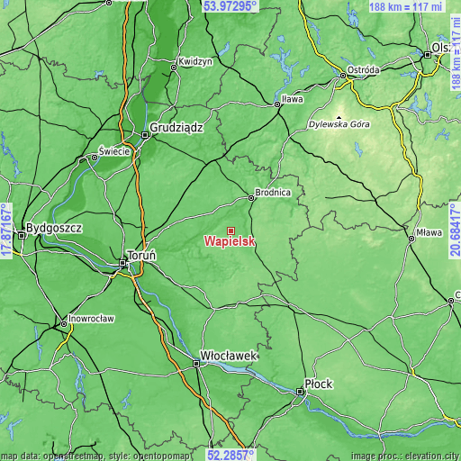 Topographic map of Wąpielsk