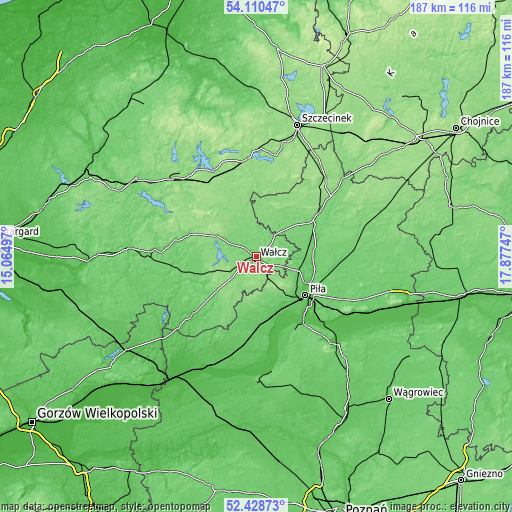 Topographic map of Wałcz