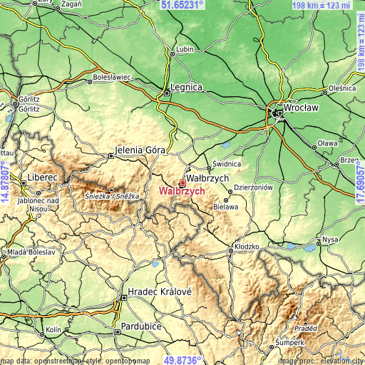 Topographic map of Wałbrzych