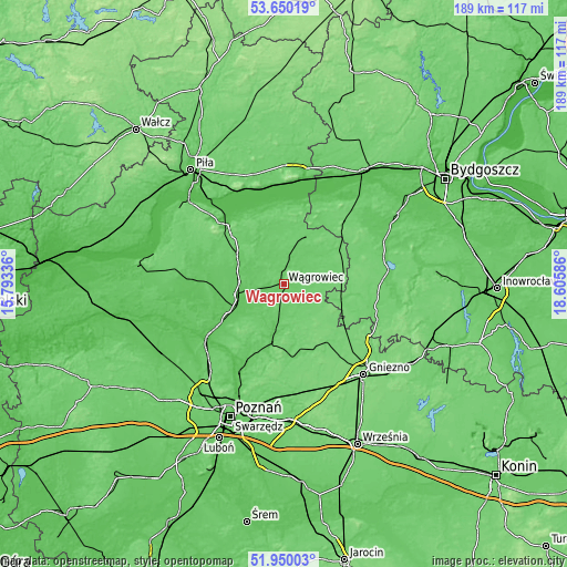 Topographic map of Wągrowiec