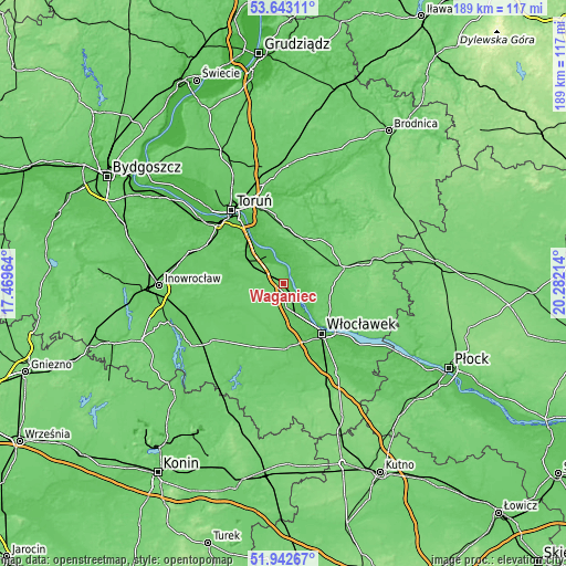 Topographic map of Waganiec