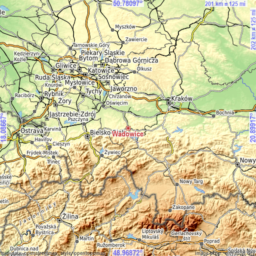 Topographic map of Wadowice