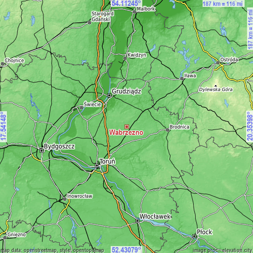 Topographic map of Wąbrzeźno