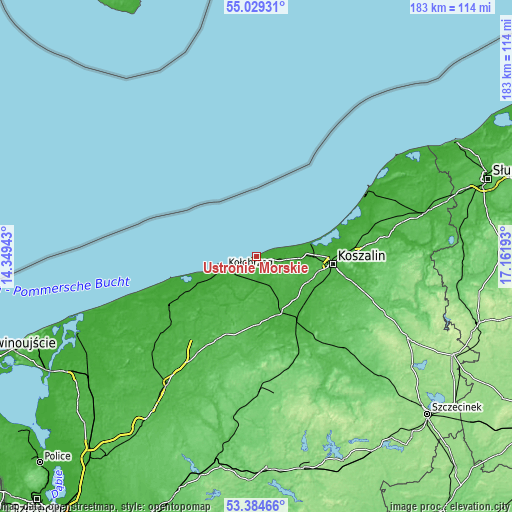 Topographic map of Ustronie Morskie