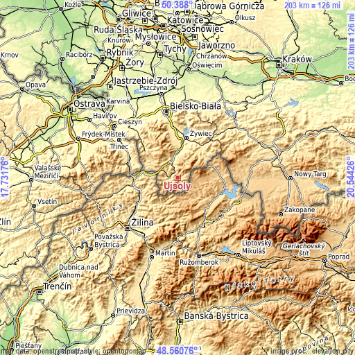 Topographic map of Ujsoły