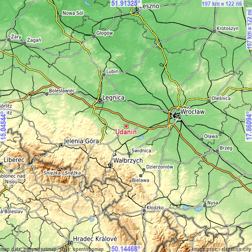 Topographic map of Udanin