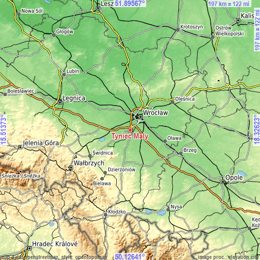 Topographic map of Tyniec Mały