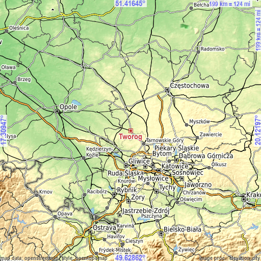 Topographic map of Tworóg