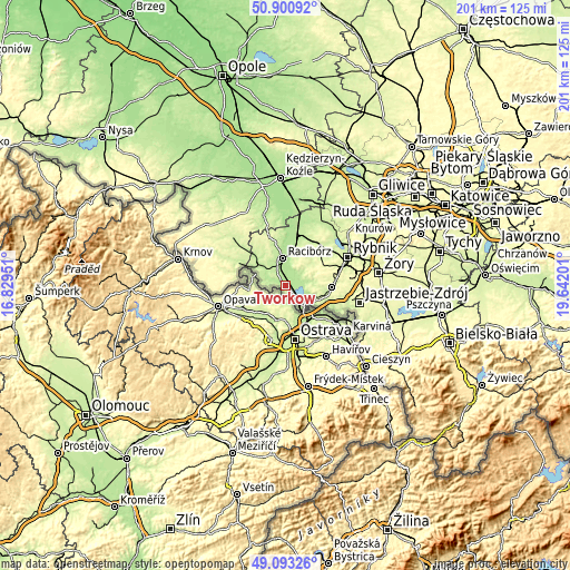 Topographic map of Tworków