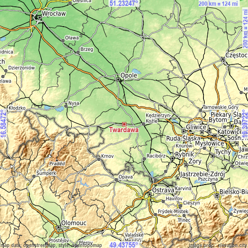 Topographic map of Twardawa