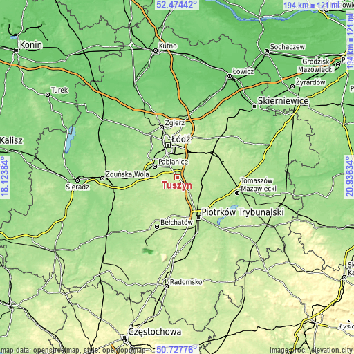 Topographic map of Tuszyn