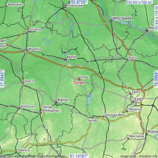 Topographic map of Turek