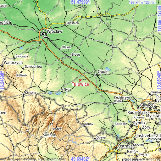 Topographic map of Tułowice