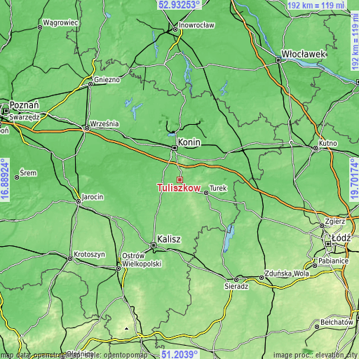 Topographic map of Tuliszków