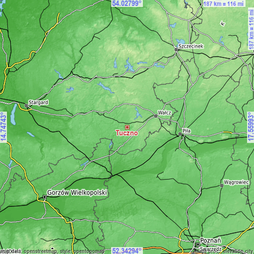 Topographic map of Tuczno