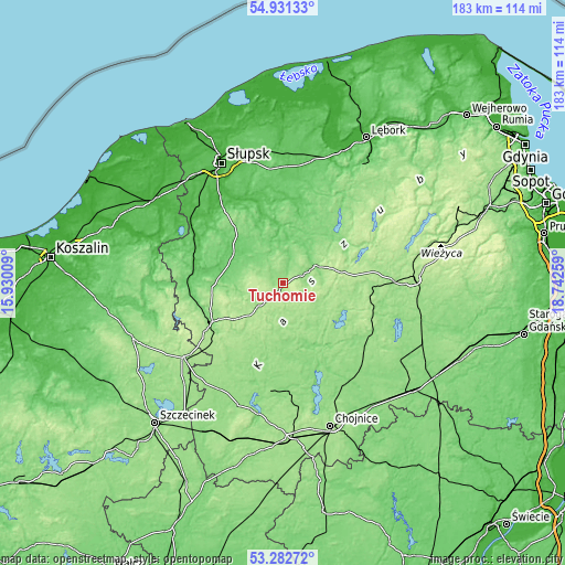 Topographic map of Tuchomie