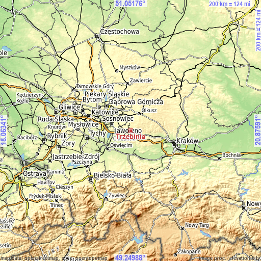 Topographic map of Trzebinia