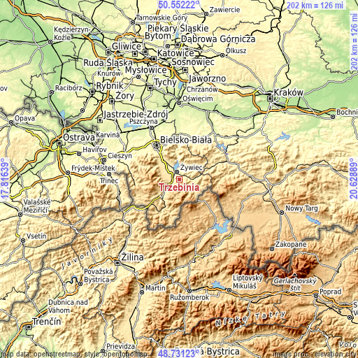 Topographic map of Trzebinia